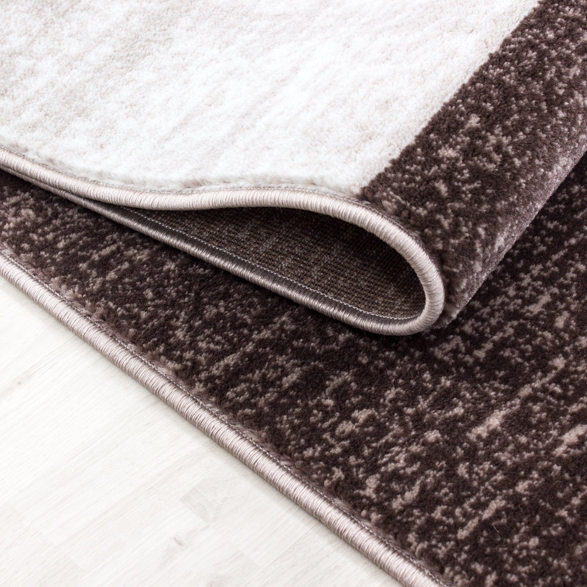Bettumrandung Läufer Set Teppich Modern Kariert Muster 3 Teilig Braun Beige Crem