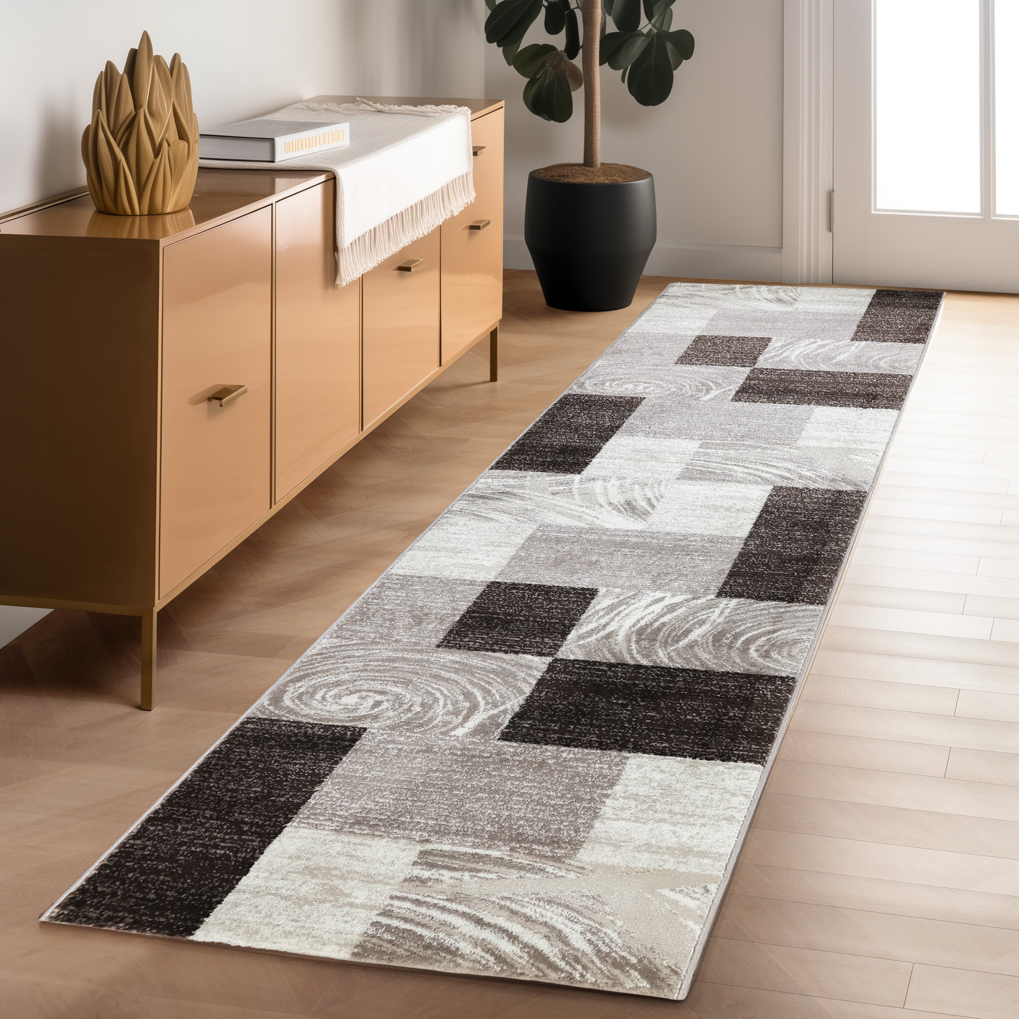 Teppich Wohnzimmer Schlafzimmer Modern Kurzflor Abstrakt Kariert Design Robust