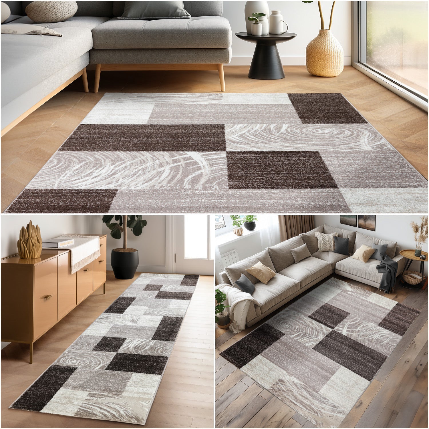 Teppich Wohnzimmer Schlafzimmer Modern Kurzflor Abstrakt Kariert Design Robust