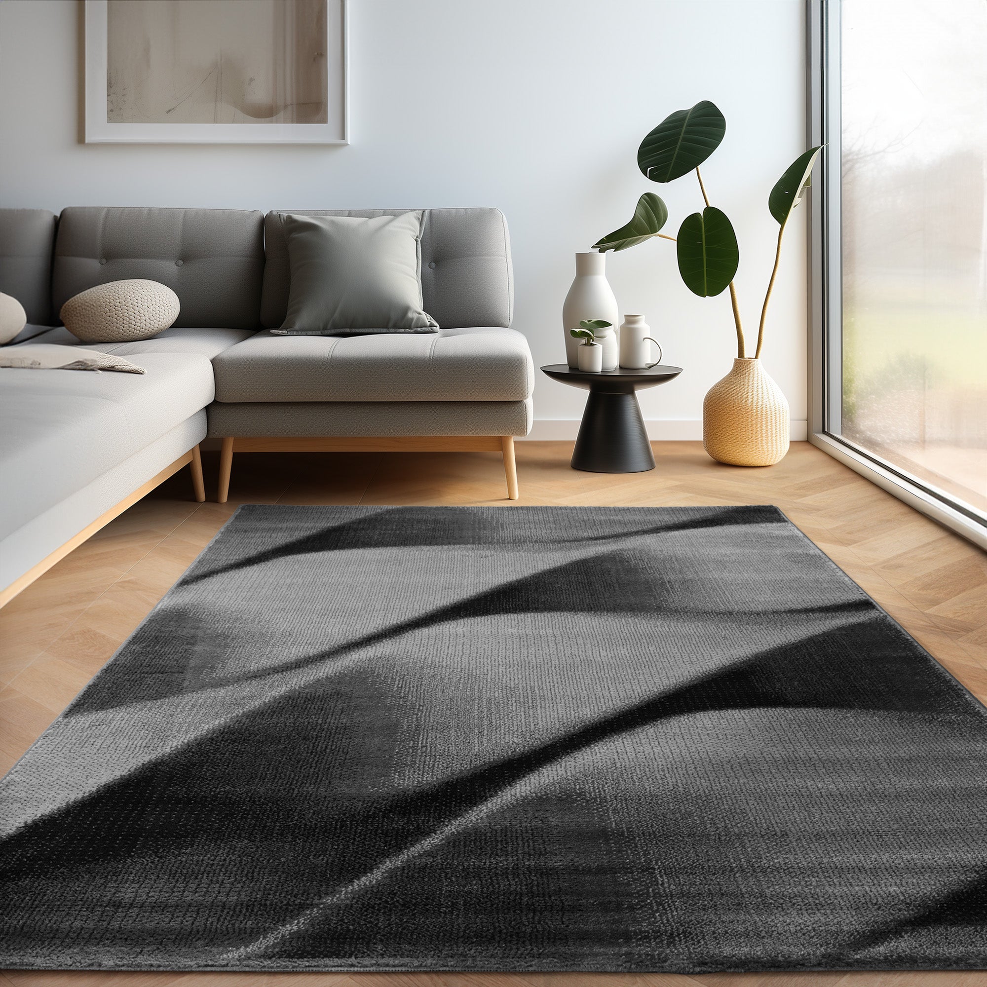 Teppich Wohnzimmer Schlafzimmer Modern Kurzflor Abstrakt Wellen Design Robust