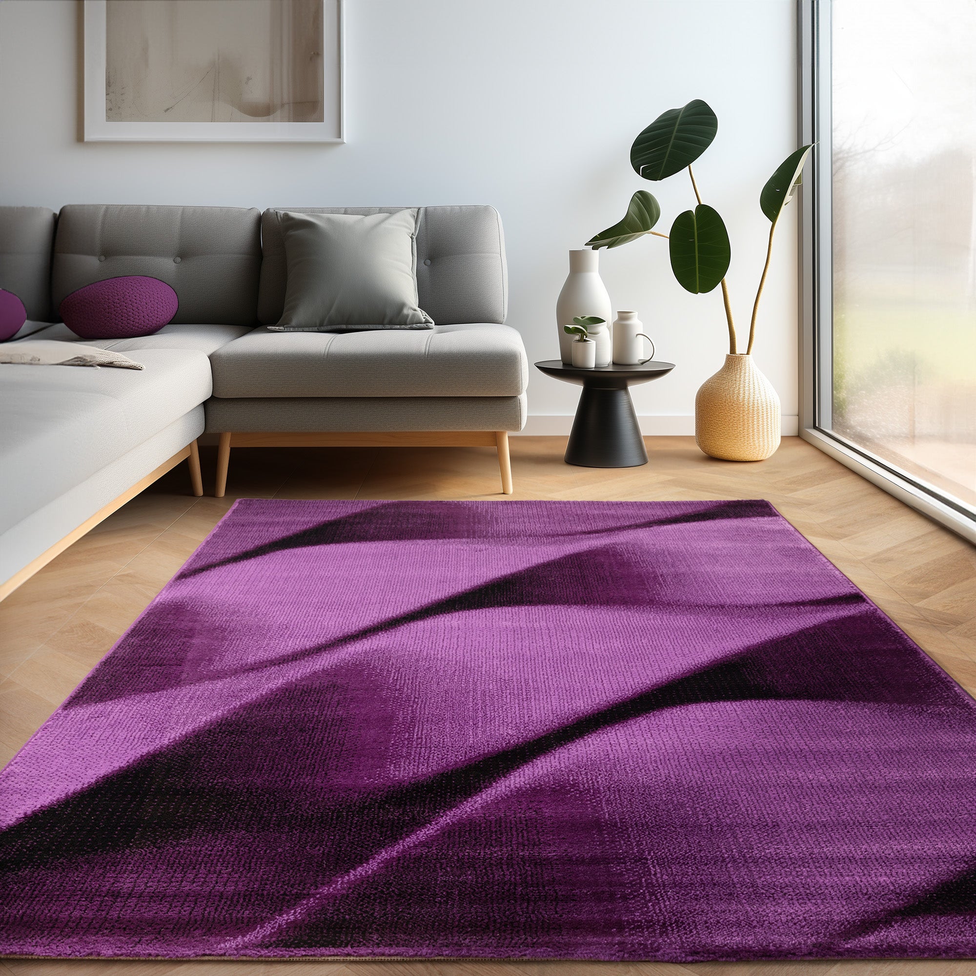 Teppich Wohnzimmer Schlafzimmer Modern Kurzflor Abstrakt Wellen Design Robust