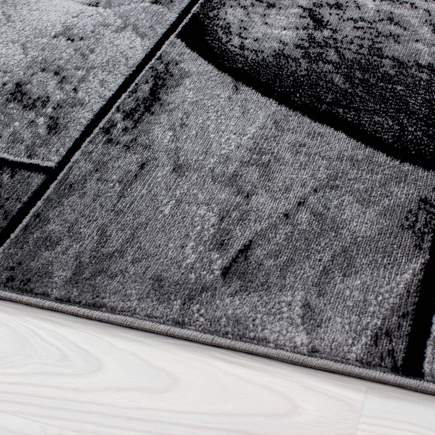Set de tapis bordure de lit 3 pièces aspect pierre noir gris chiné