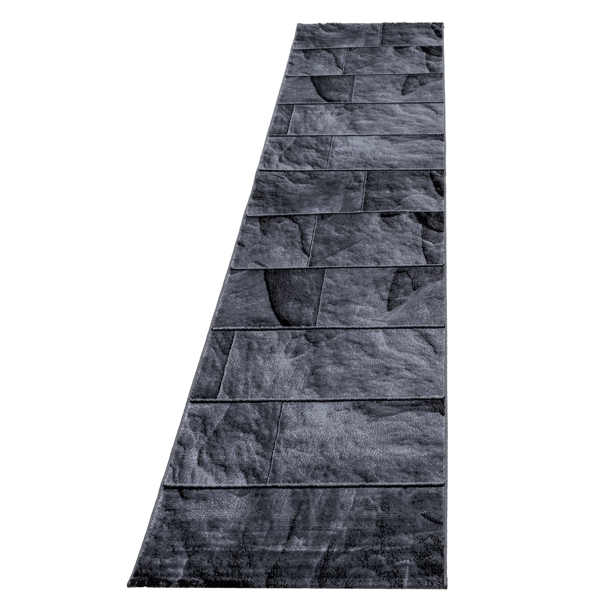 Set de tapis bordure de lit 3 pièces aspect pierre noir gris chiné