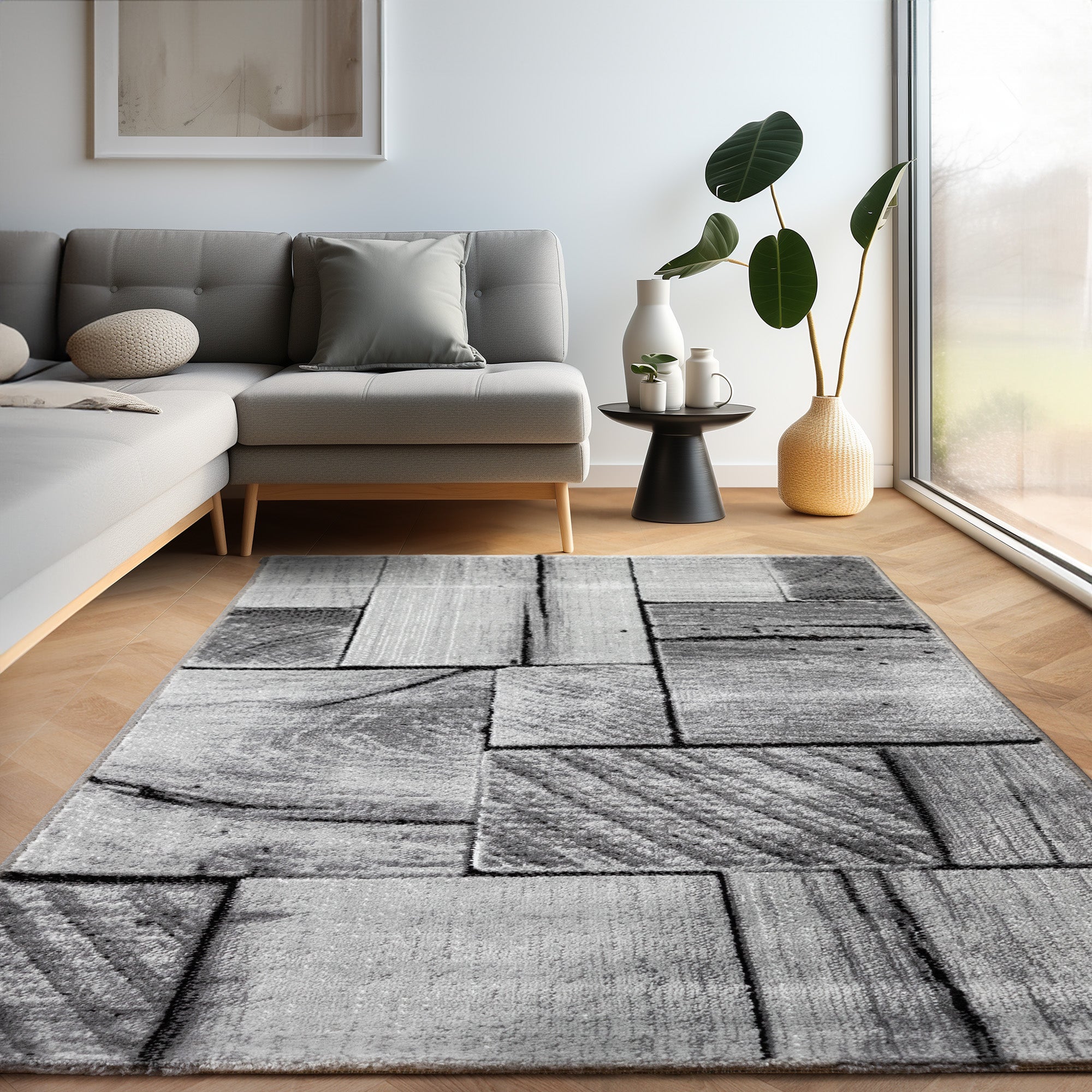 Teppich Wohnzimmer Schlafzimmer Modern Kurzflor 3D-Holzdesign Robust Weich