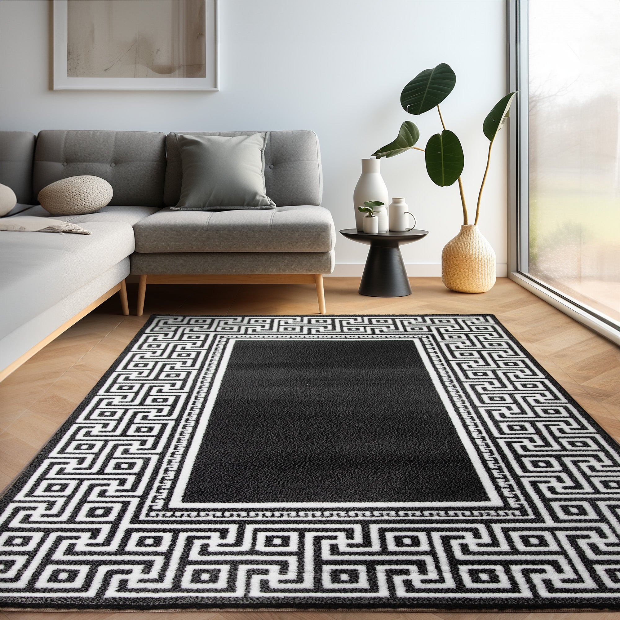 Teppich Wohnzimmer Schlafzimmer Modern Kurzflor Mäander Design Robust Weich