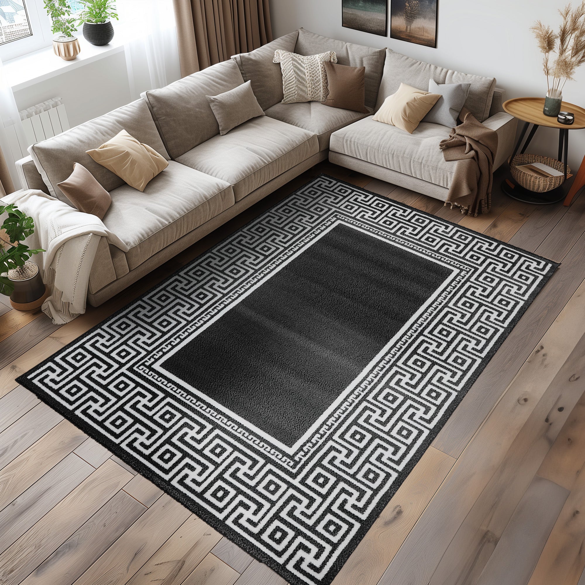 Teppich Wohnzimmer Schlafzimmer Modern Kurzflor Mäander Design Robust Weich