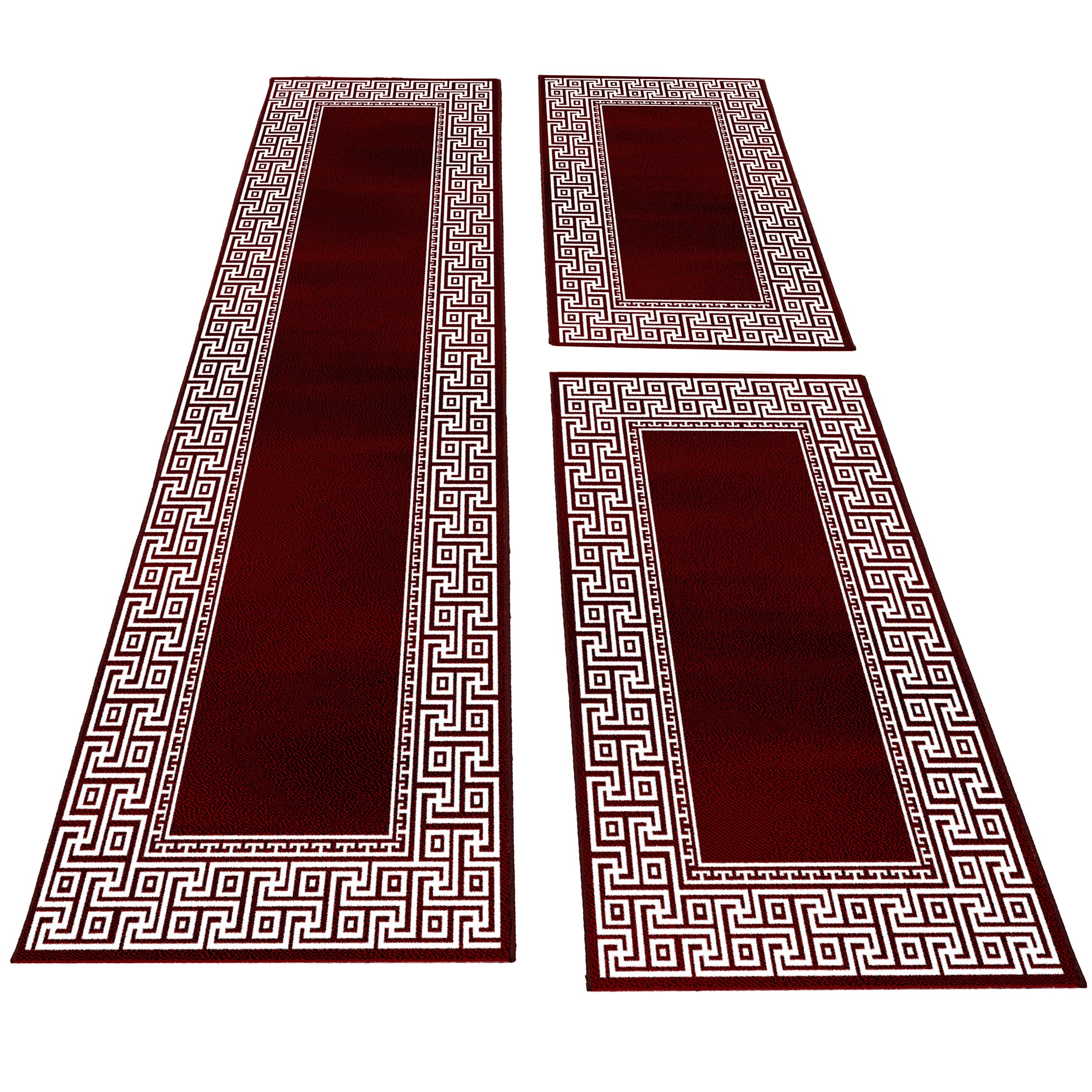 Ensemble de bordure de lit tapis aspect méandre motif de bordure 3 pièces rouge blanc