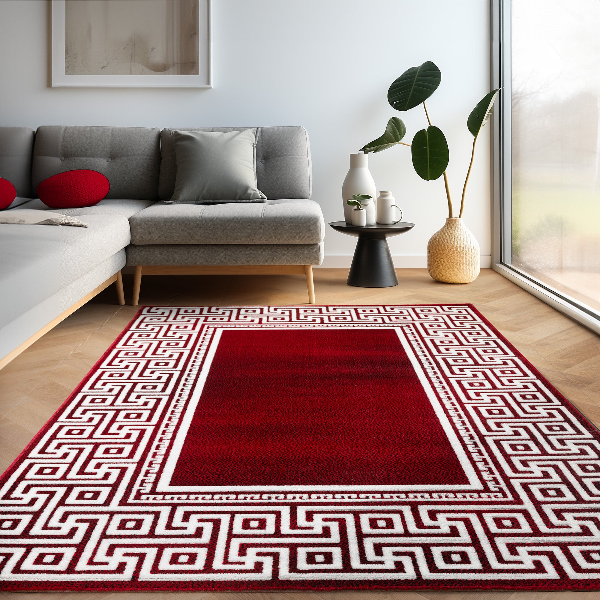 Teppich Wohnzimmer Schlafzimmer Modern Kurzflor Mäander Design Robust Weich
