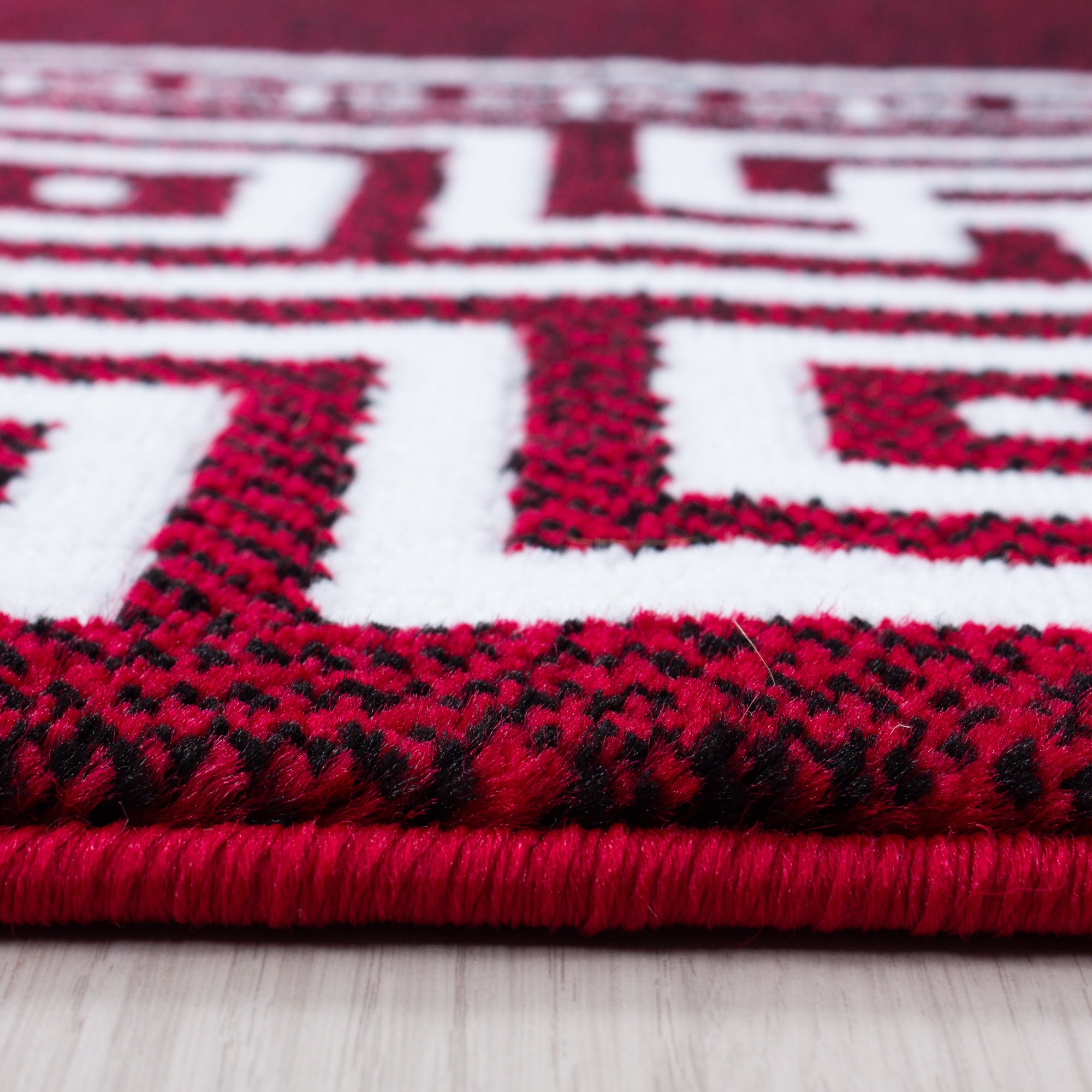 Ensemble de bordure de lit tapis aspect méandre motif de bordure 3 pièces rouge blanc