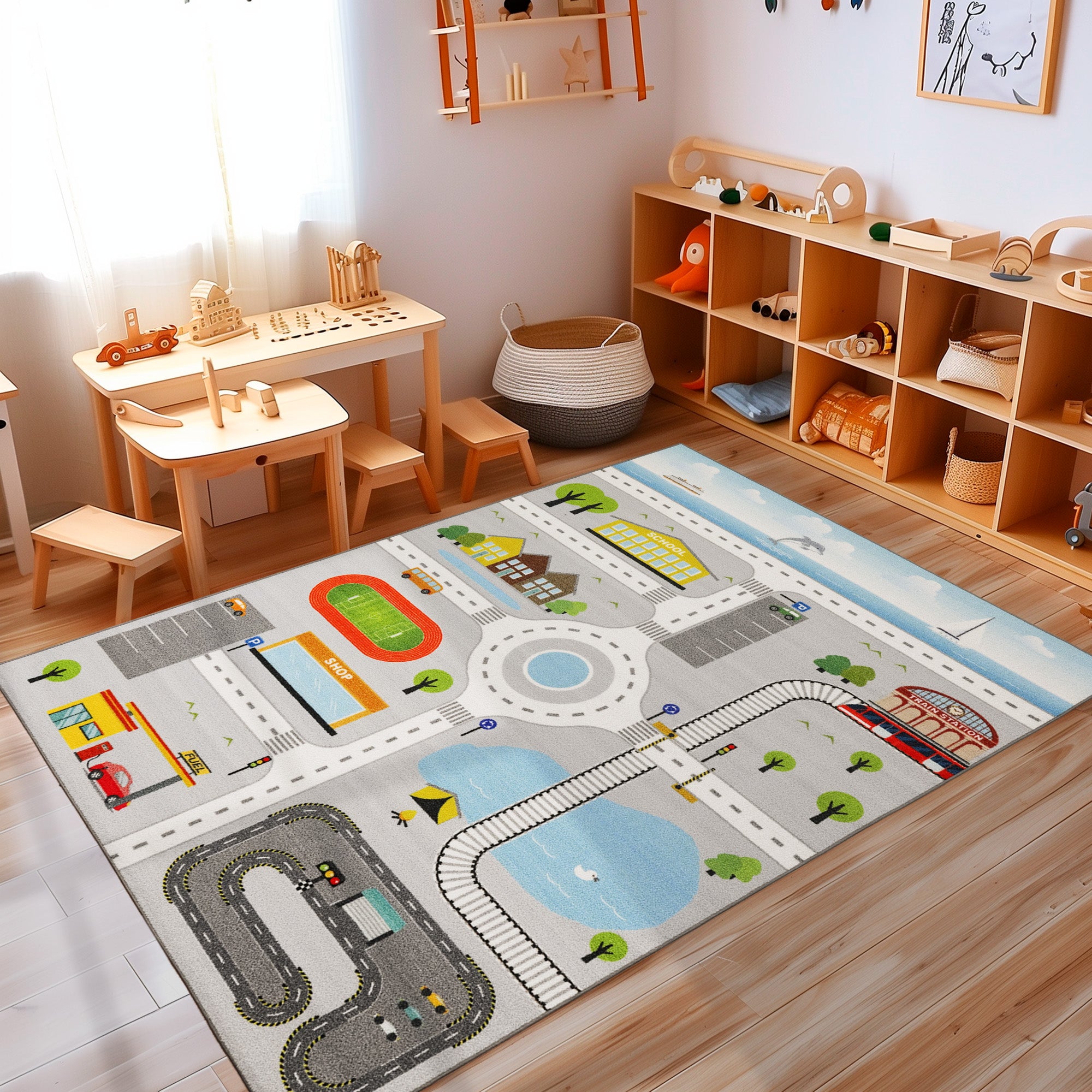 Kinderteppich Jungen Straßenteppich Teppich Kinderzimmer Spielteppich Rutschfest