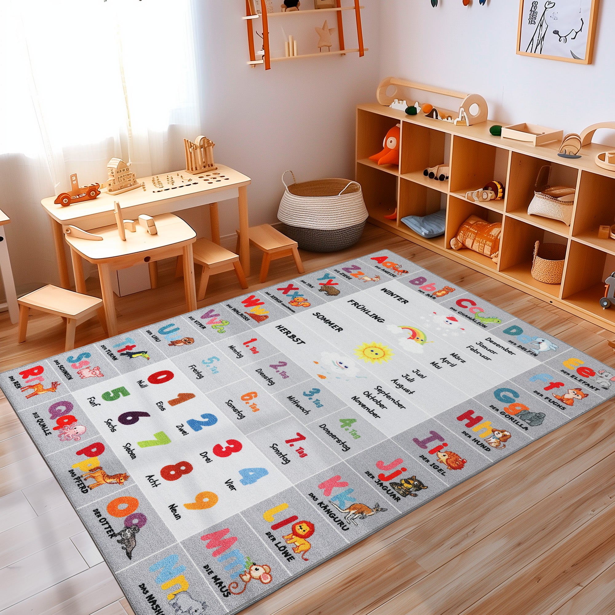 Kinderteppich Jungen oder Mädchen Alphabet Buchstaben Spielteppich Rutschfest