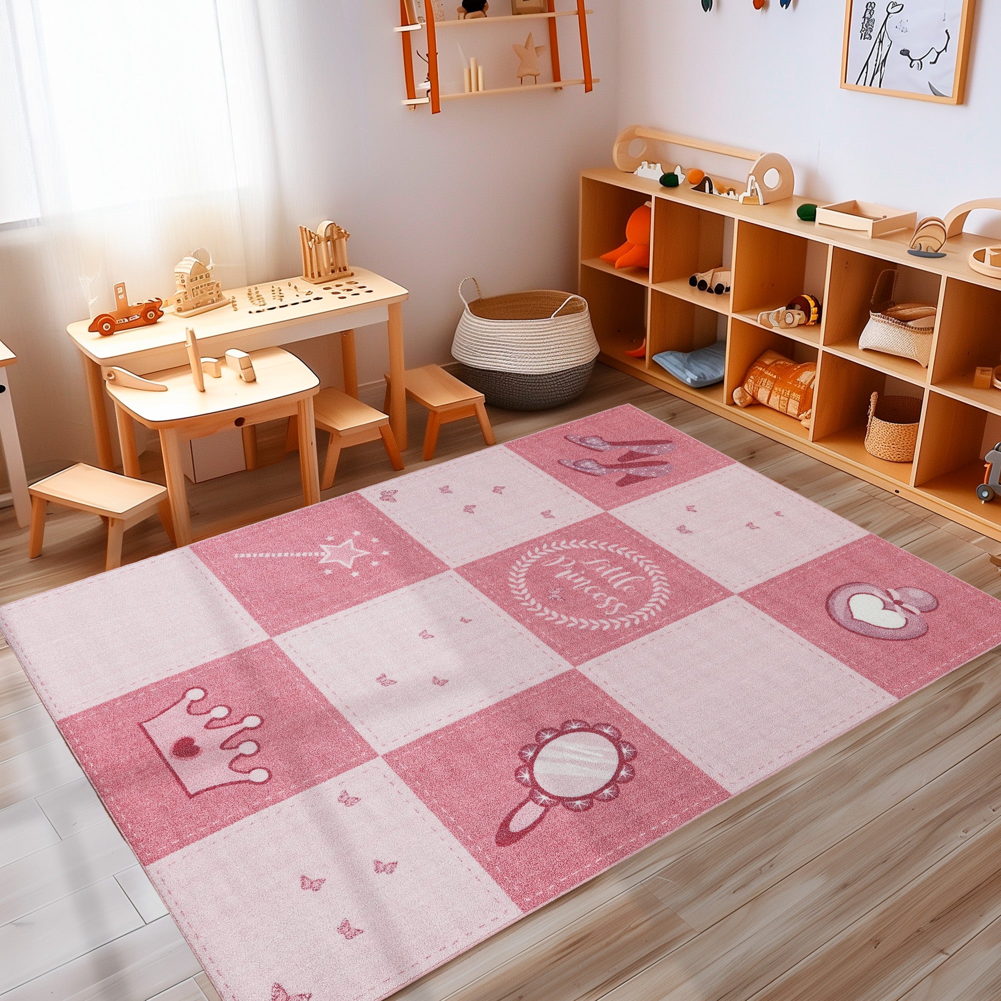 Kinderteppich Mädchen Prinzessin Design Spielteppich Rutschfest Waschbar
