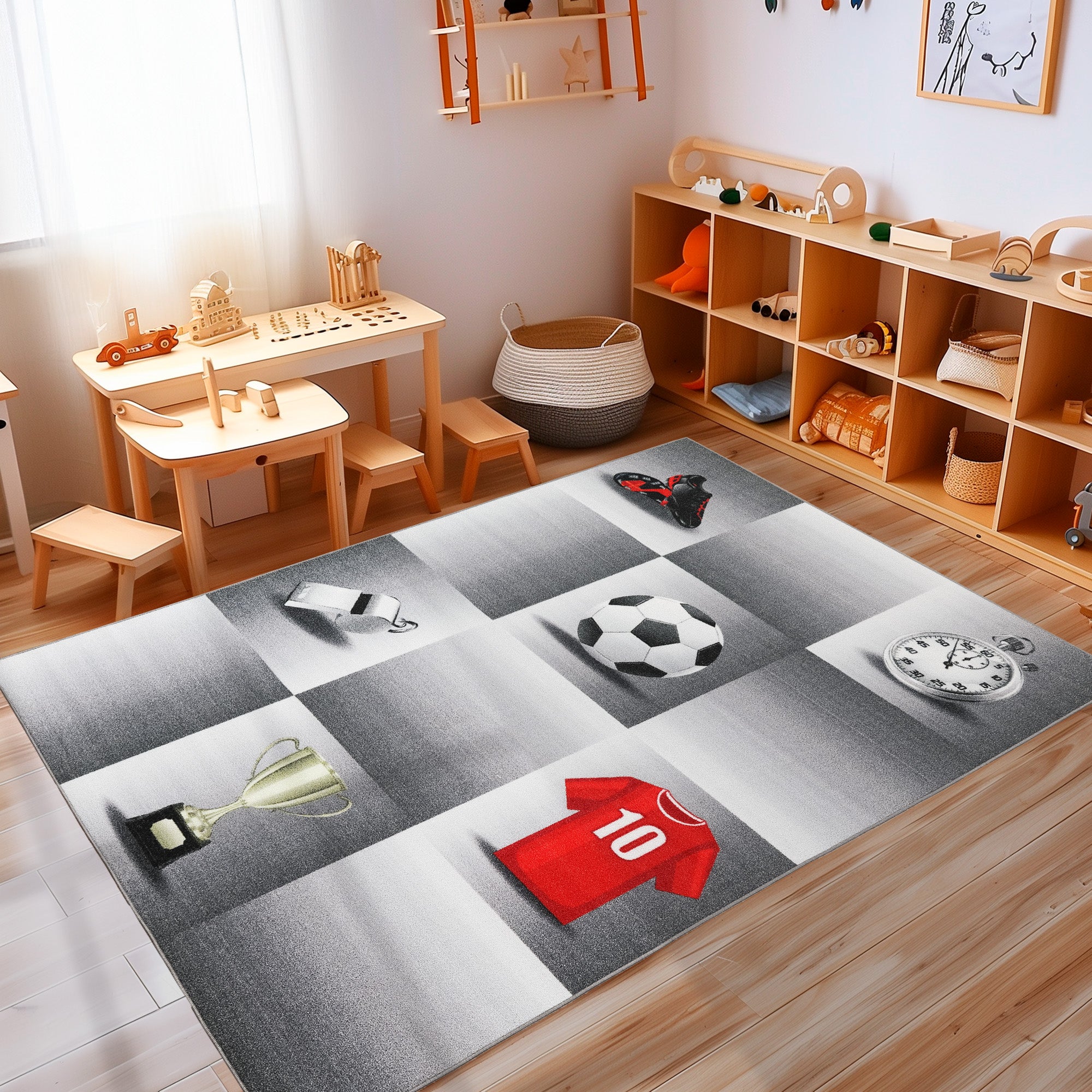 Kinderteppich Jungen Fußball-Design Kinderzimmer Spielteppich Rutschfest