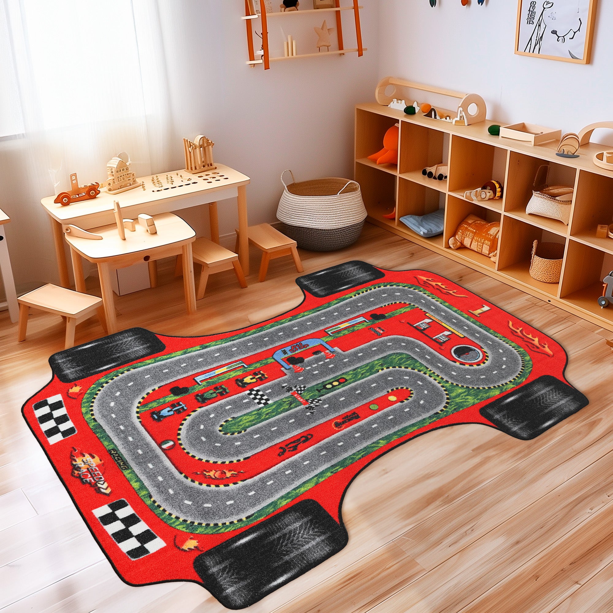 Kinderteppich Jungen Rennstrecke Teppich Kinderzimmer Spielteppich Rutschfest