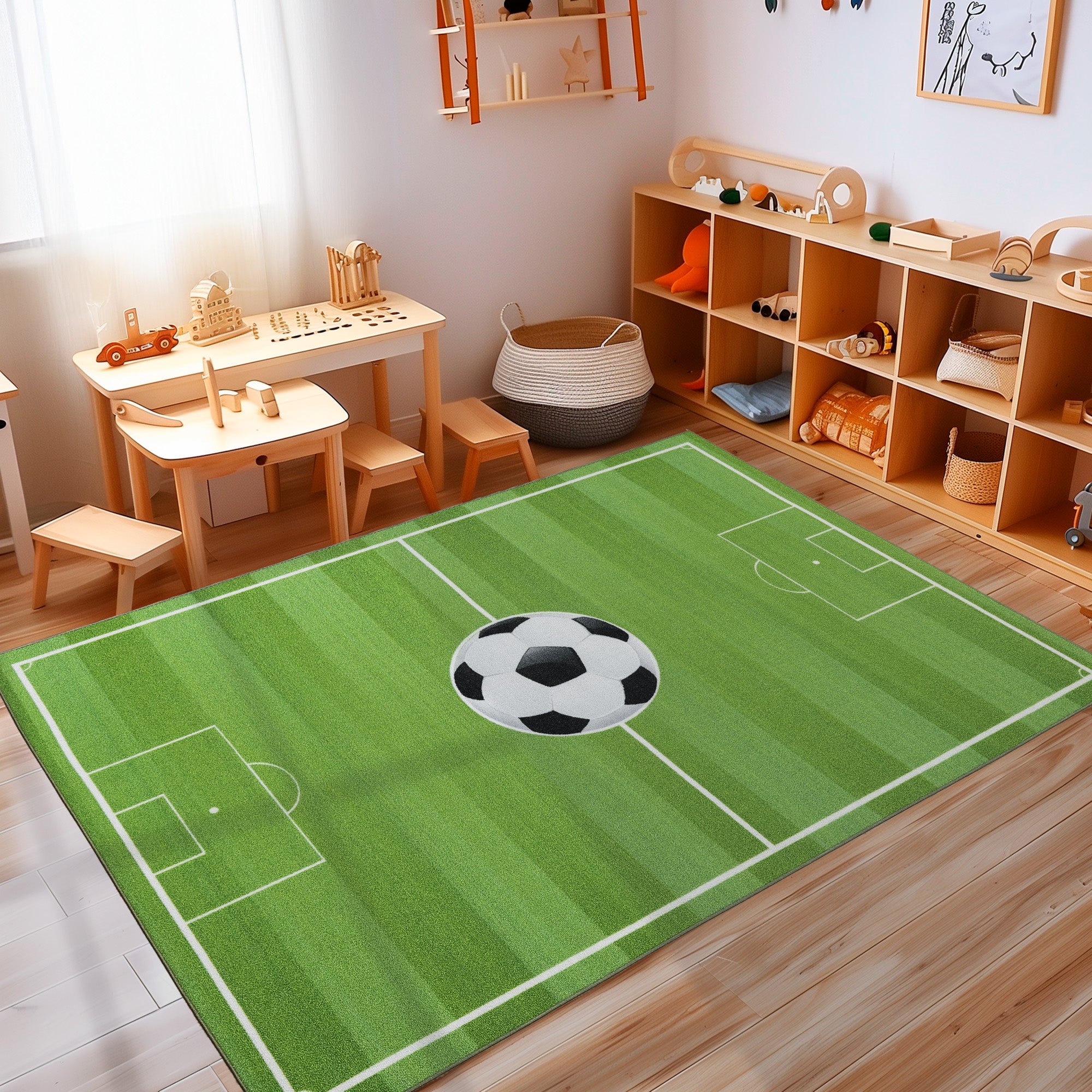 Kinderteppich Jungen Fußballstadion Teppich Kinderzimmer Spielteppich Rutschfest